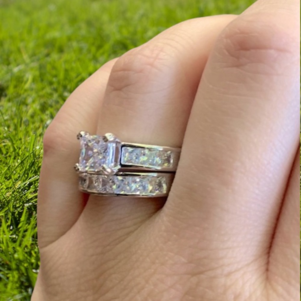 STERLING SILVER DIAMOND WEDDING SET - Picture 4 of 9